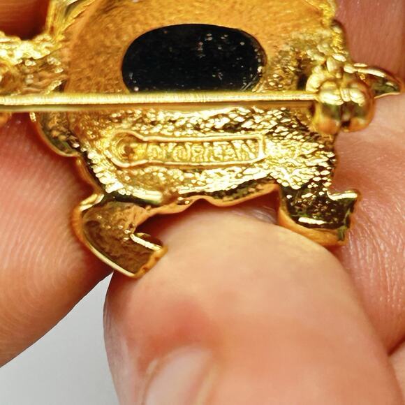 Vintage D’Orlan Gold Tone Rhinestone Turtle Brooch Pin Glass Cabochon - Picture 6 of 8